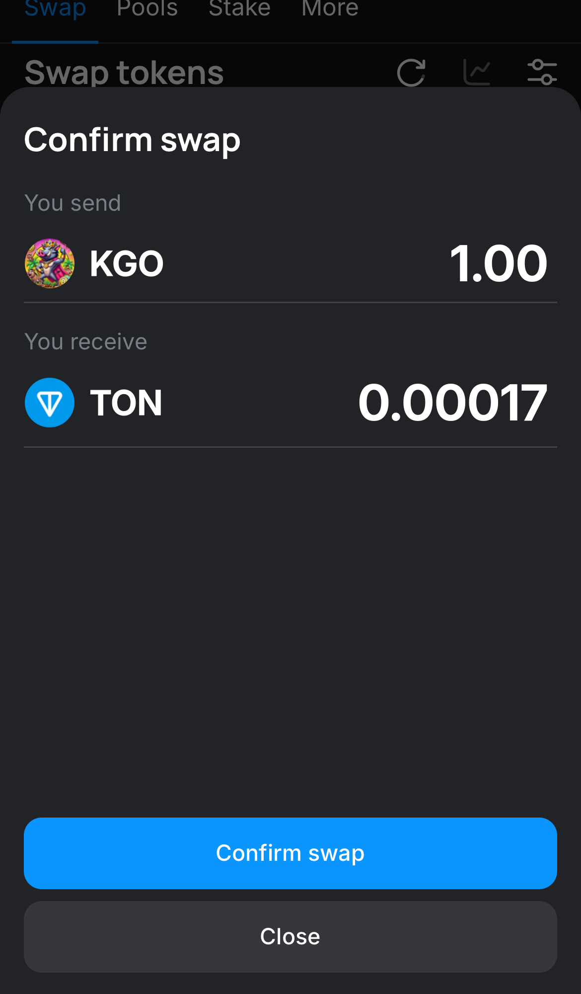 Klik ‘Swap‘, periksa kembali detailnya, dan konfirmasi transaksi dengan mengklik tombol ‘Confirm swap‘.