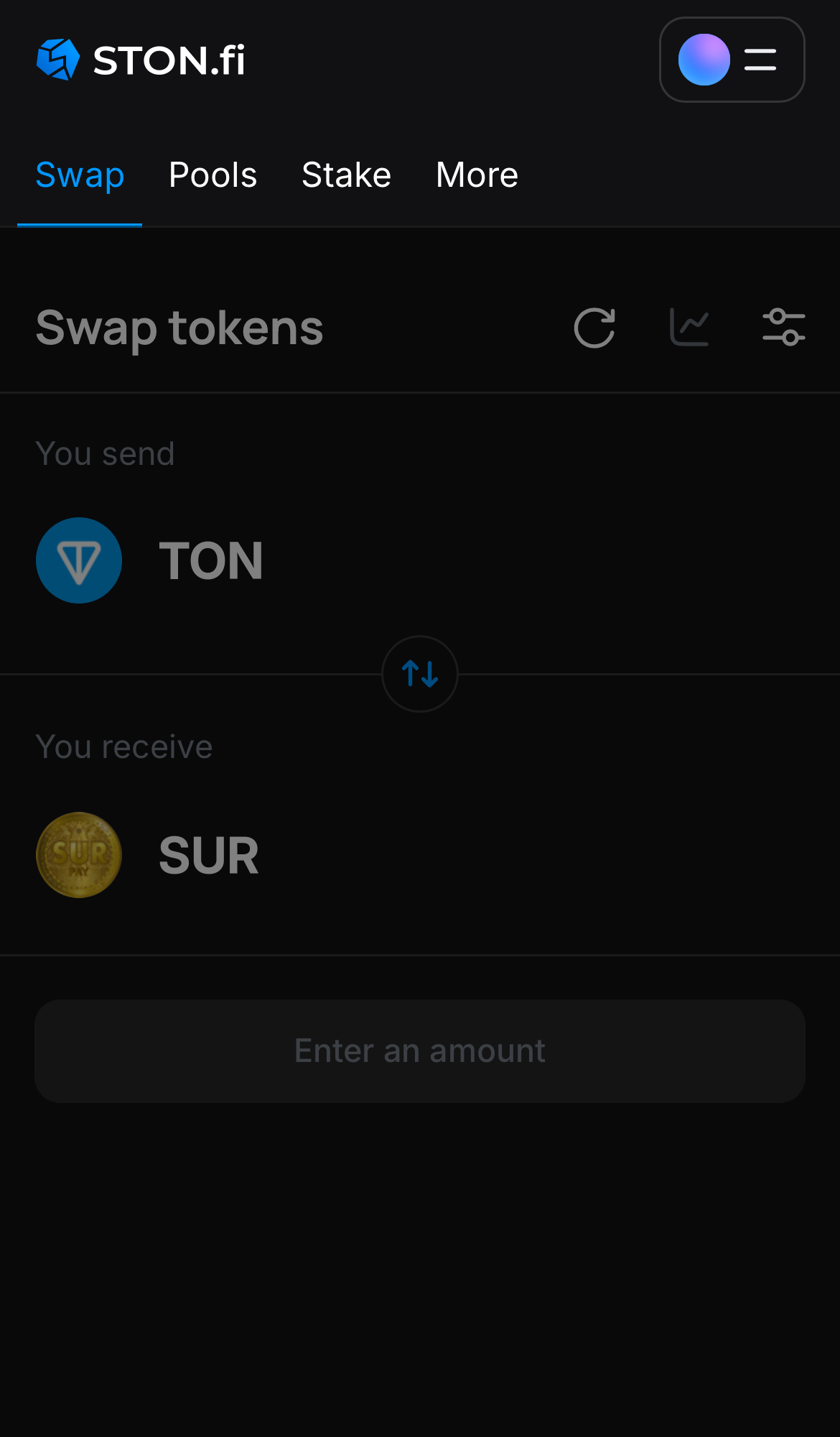 Mở ứng dụng STON.fi và chuyển đến tab ‘Swap‘.