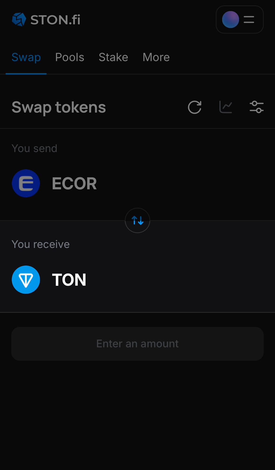 Selecione um token na caixa ‘You receive’ — por exemplo, TON.