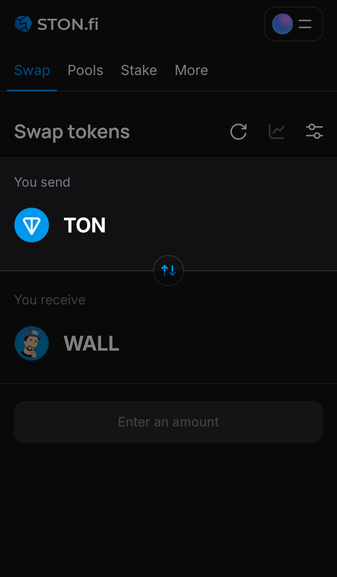 Selecione um token na caixa ‘You send’ — por exemplo, TON.