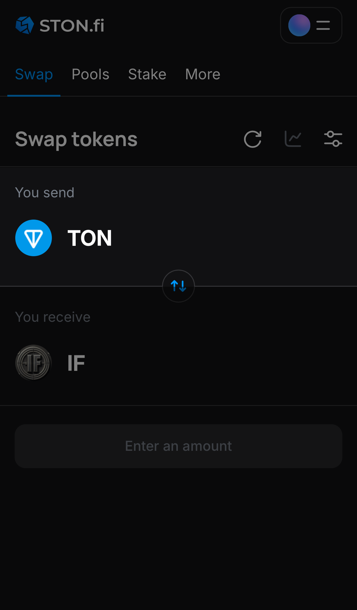 Selecione um token na caixa ‘You send’ — por exemplo, TON.