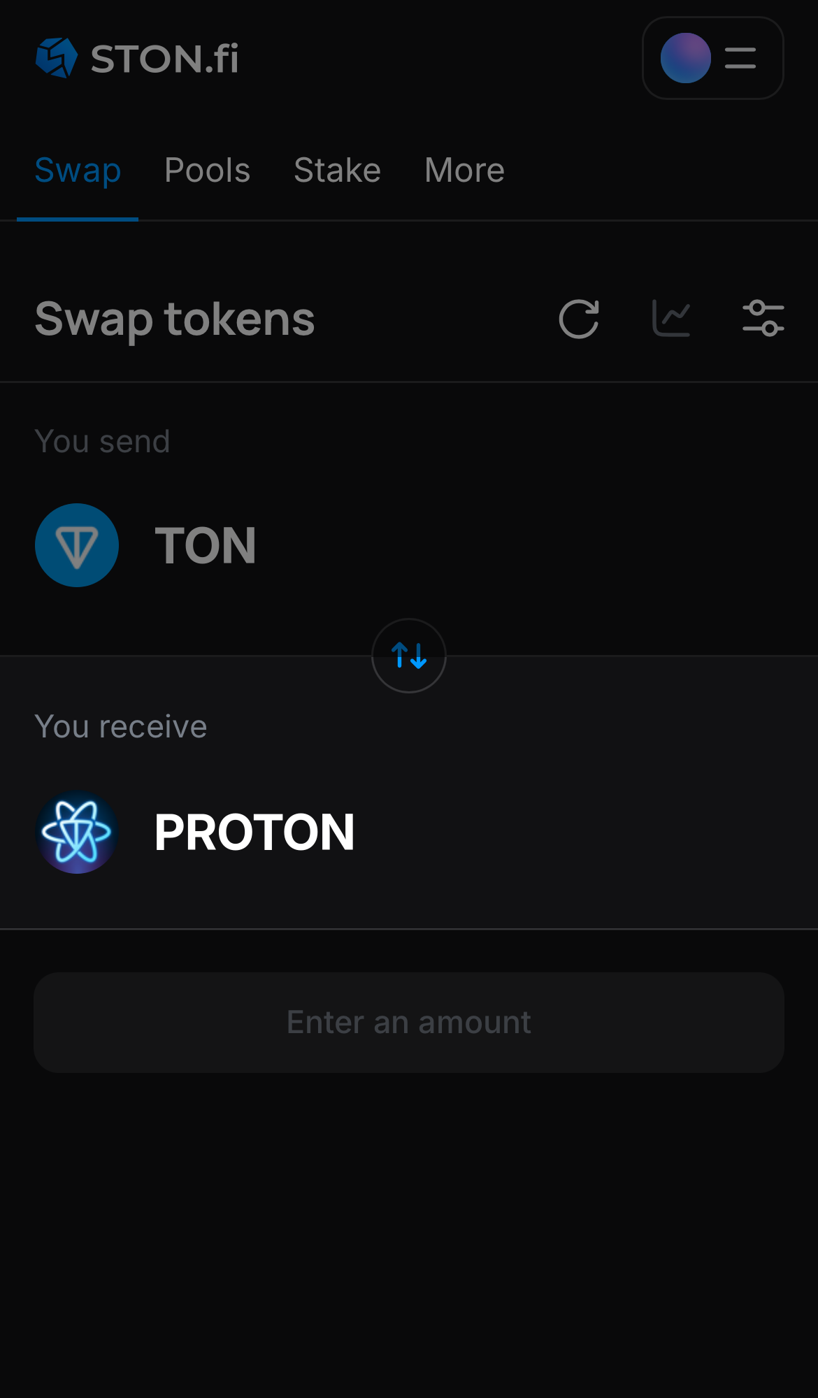 Choisissez PROTON dans la case ‘You receive‘.