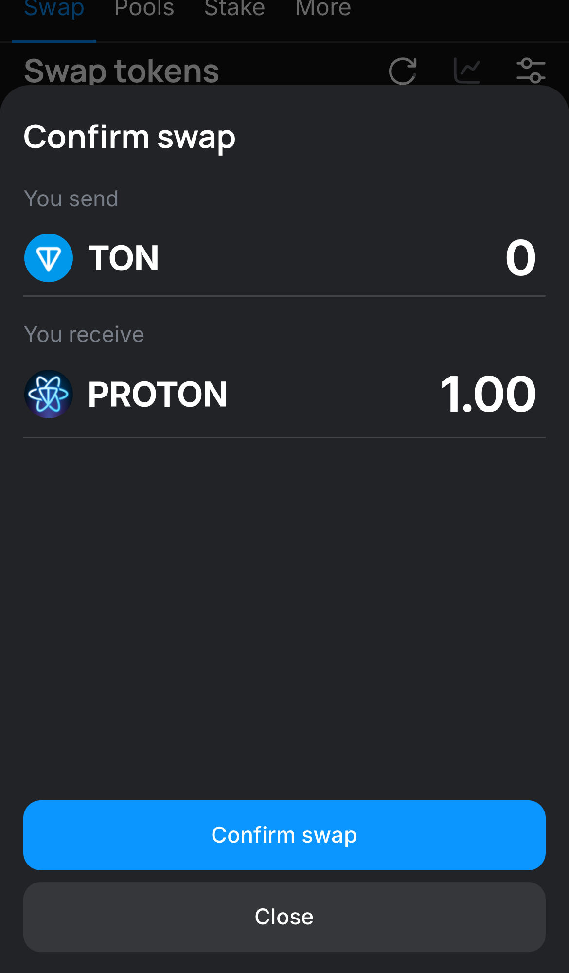 Cliquez sur ‘Swap‘, vérifiez les détails, puis confirmez la transaction en cliquant sur le bouton ‘Confirm swap‘.