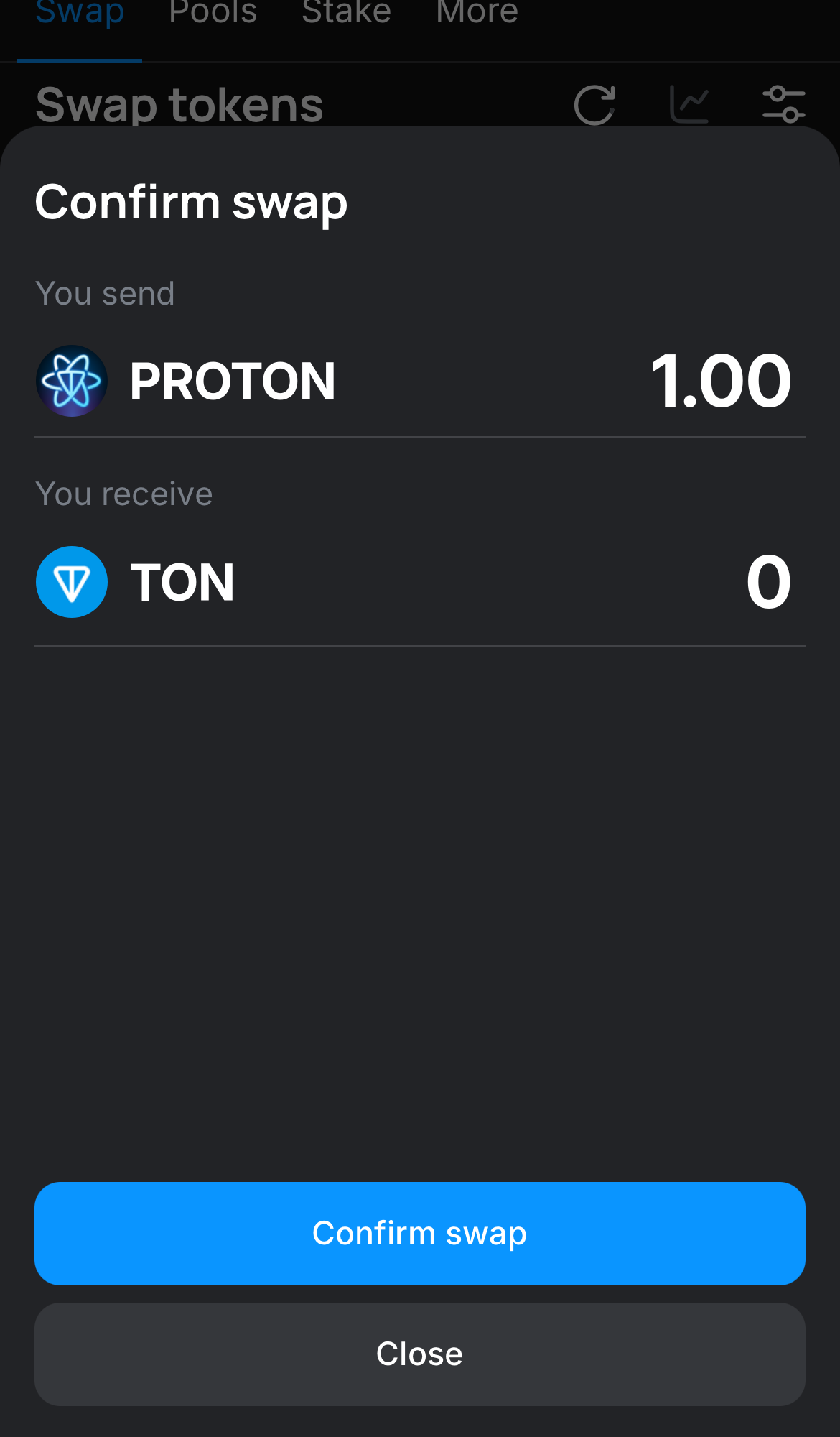Cliquez sur ‘Swap‘, vérifiez les détails, puis confirmez la transaction en cliquant sur le bouton ‘Confirm swap‘.