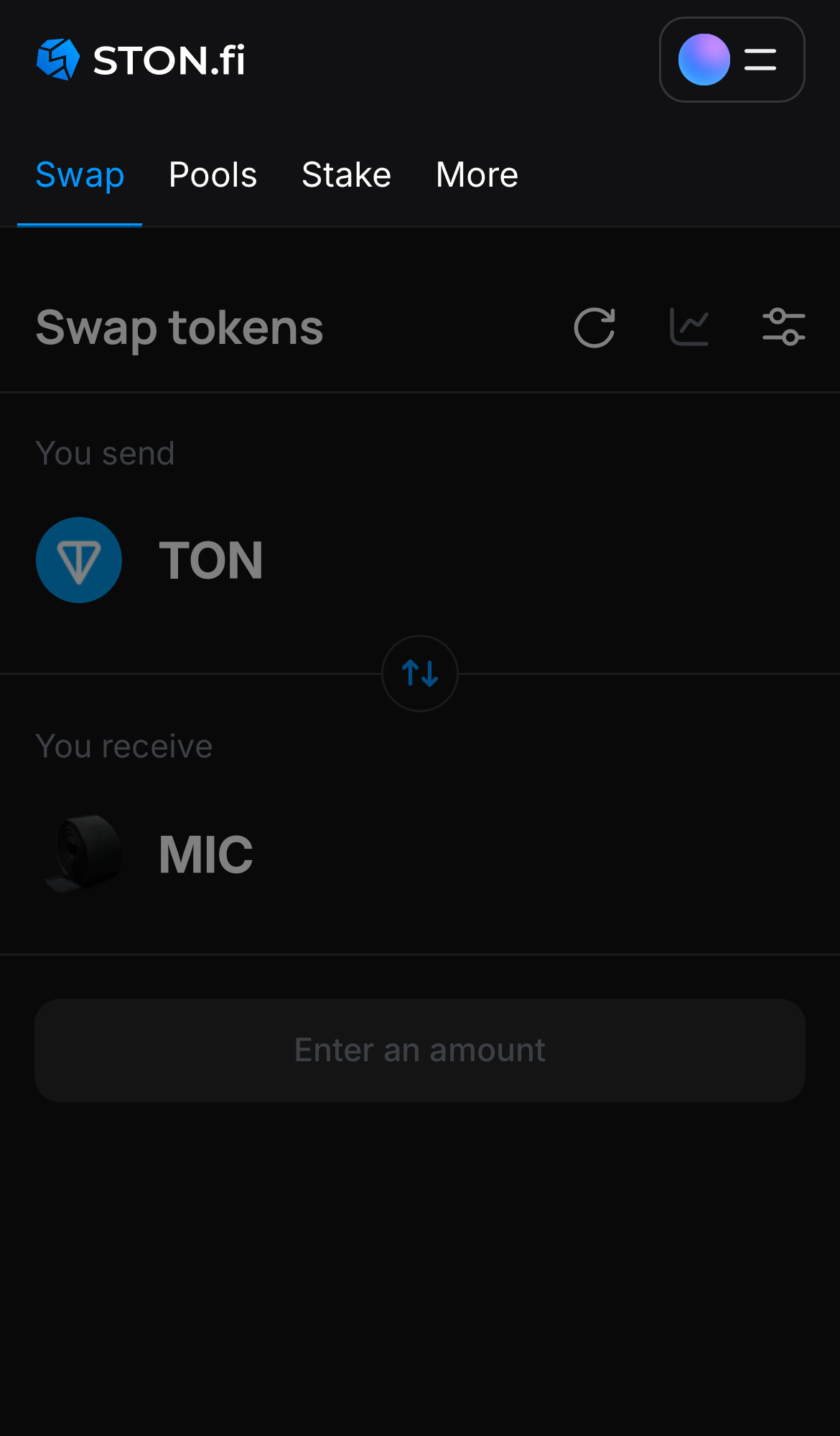 Buka aplikasi STON.fi dan buka tab ‘Swap‘.