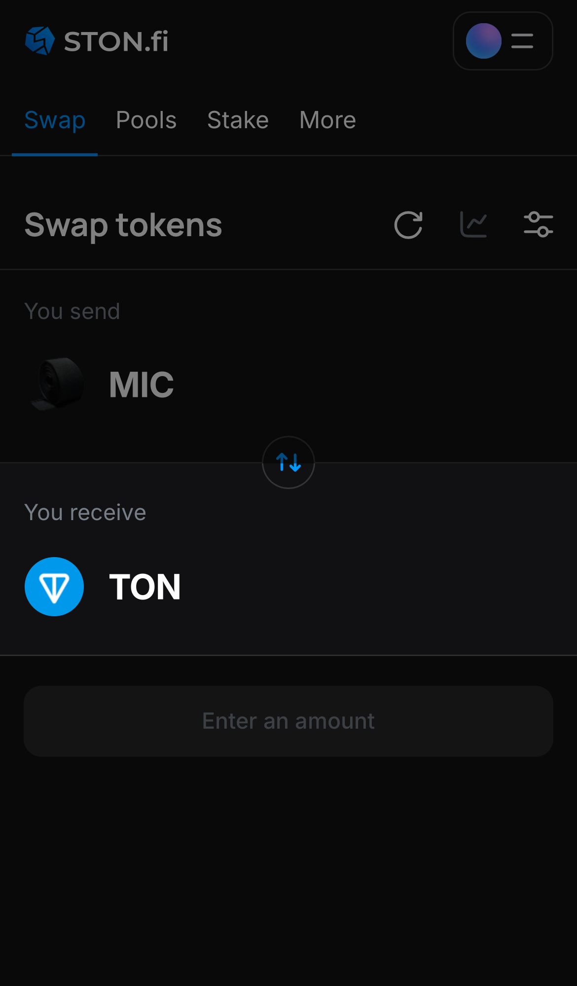Pilih token pada kotak ‘You receive’ — misalnya, TON.