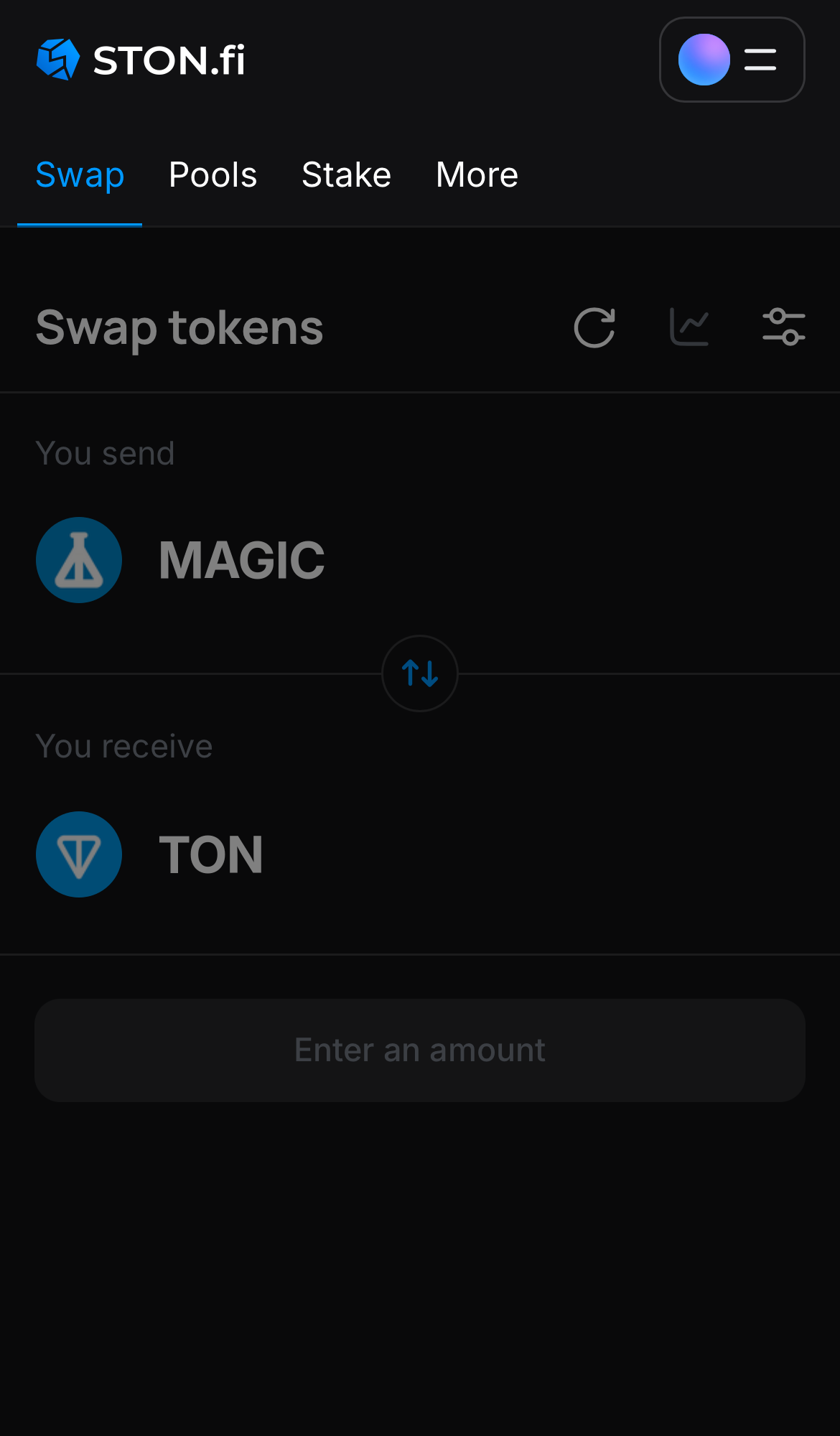 Ouvrez l’ application STON.fi et allez sur l’onglet ‘Swap‘.