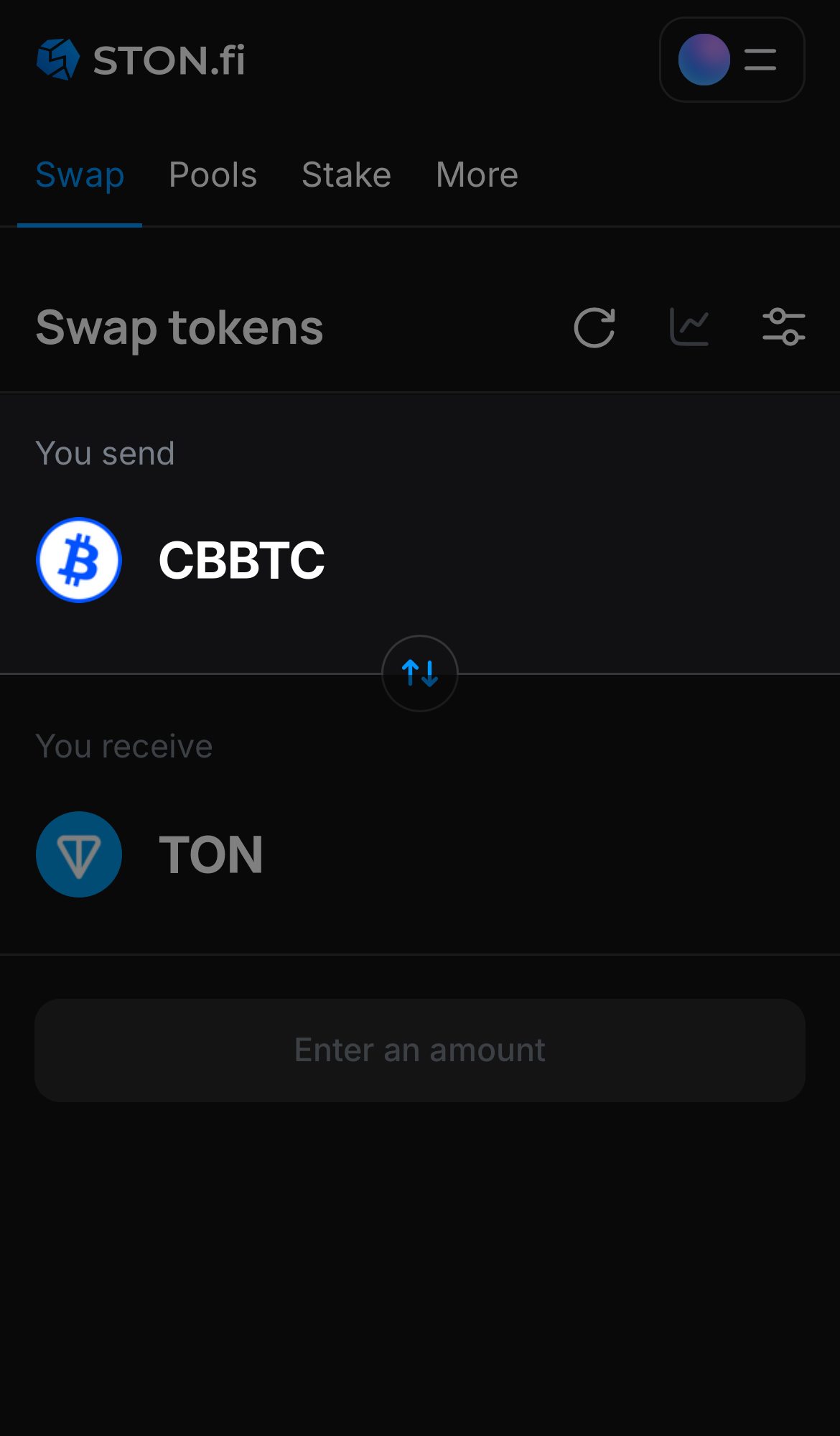 Выберете токен cbBTC в поле «You send».