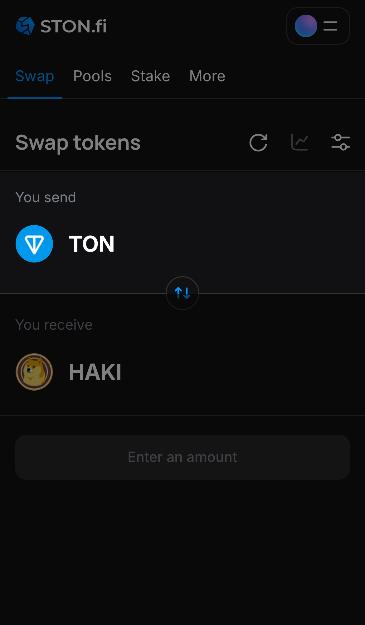 Selecione um token na caixa ‘You send’ — por exemplo, TON.