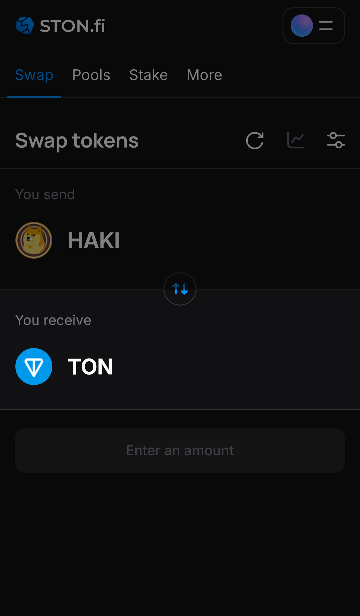 Selecione um token na caixa ‘You receive’ — por exemplo, TON.