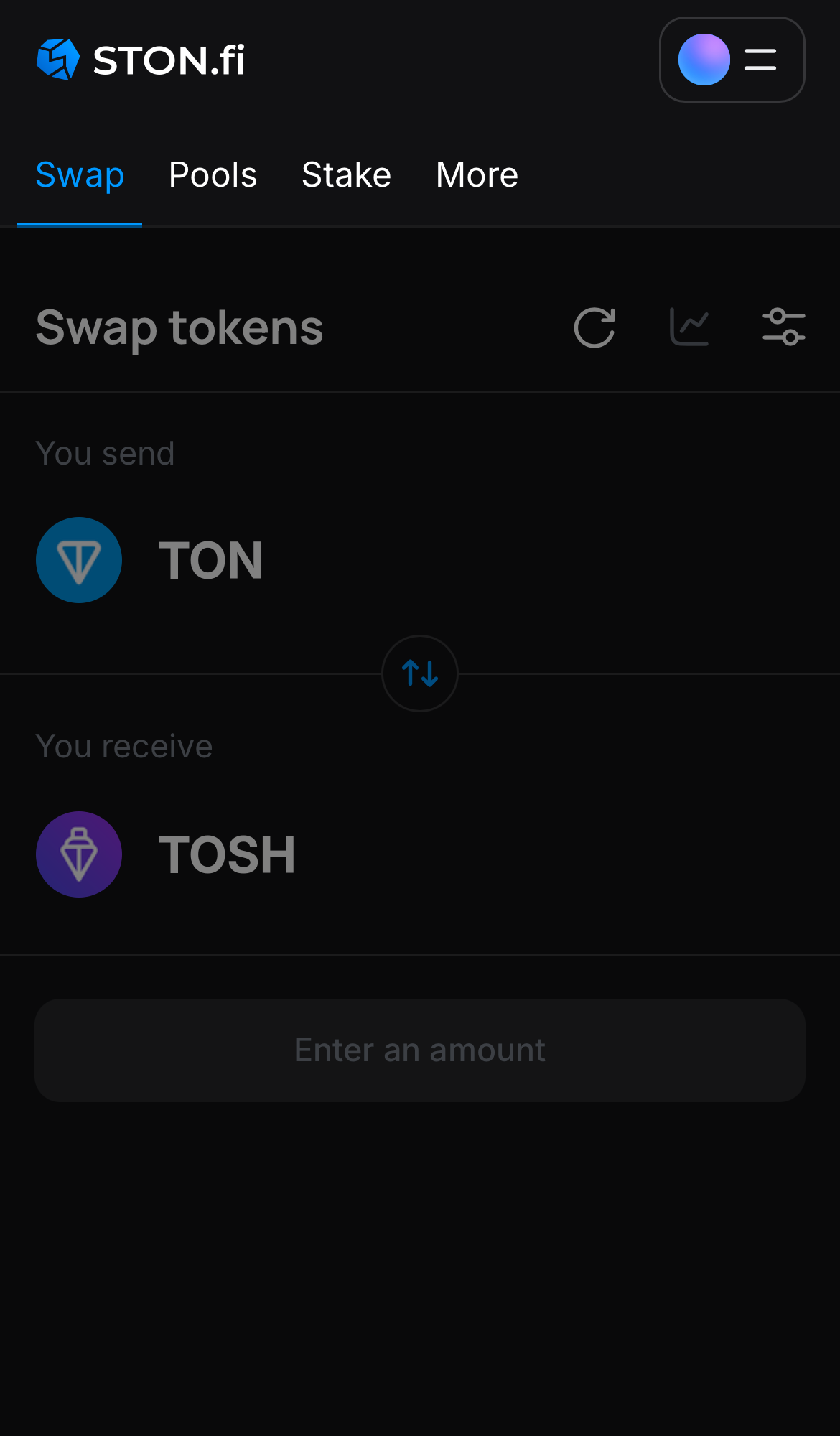 Buka aplikasi STON.fi dan buka tab ‘Swap‘.