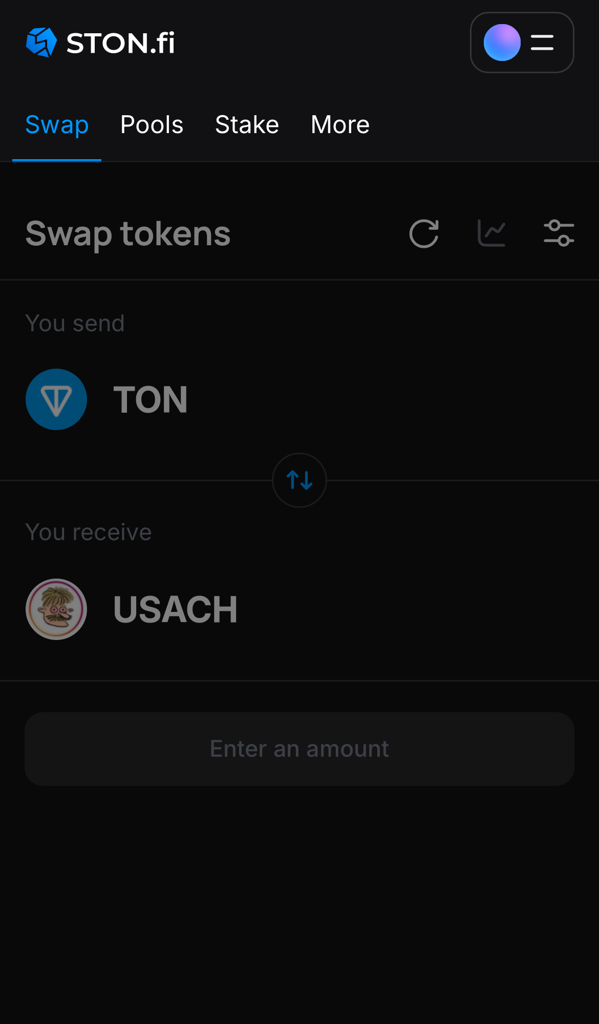 برنامه STON.fi را باز کنید و به زبانه ‘Swap‘ بروید.