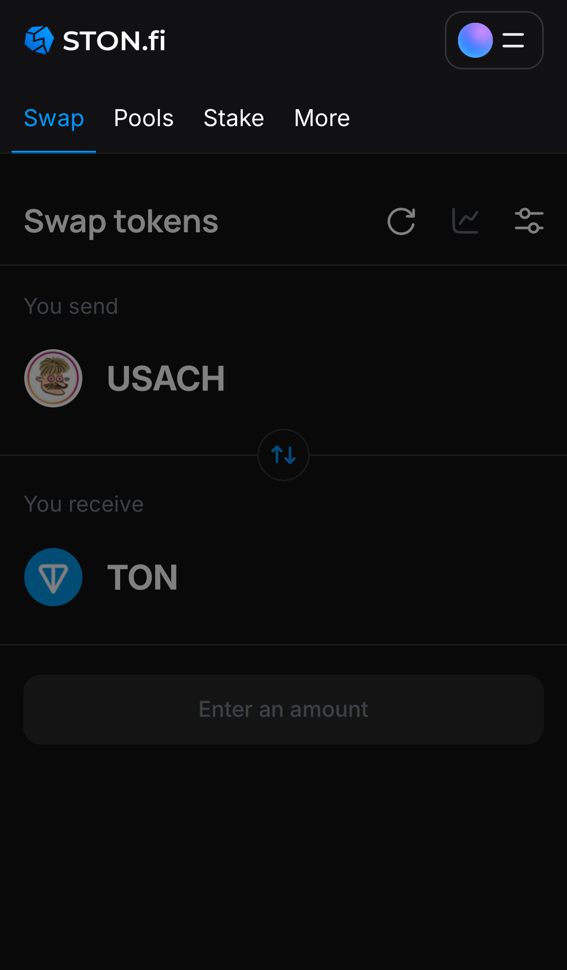 برنامه STON.fi را باز کنید و به زبانه ‘Swap‘ بروید.