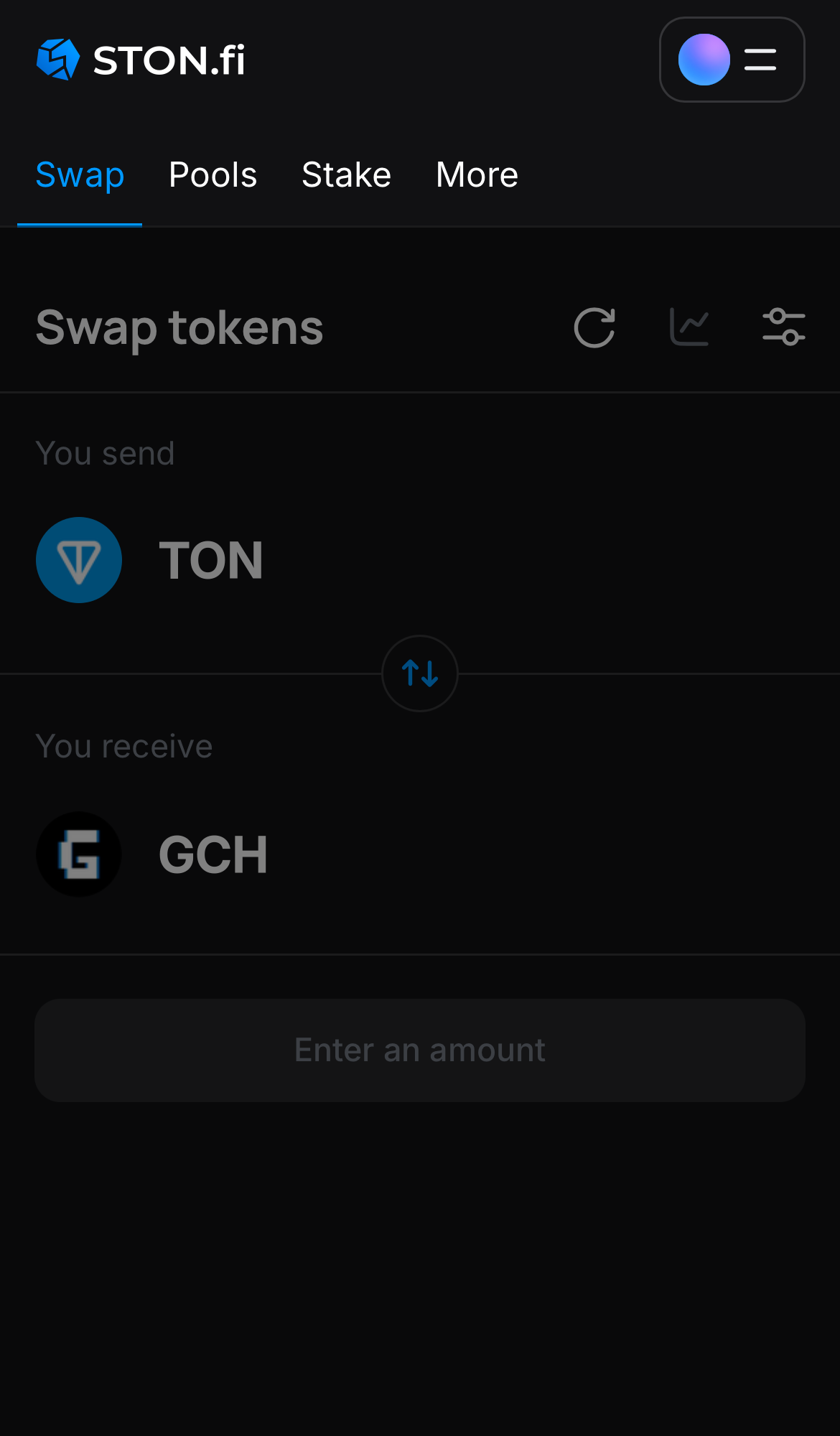Ouvrez l’ application STON.fi et allez sur l’onglet ‘Swap‘.