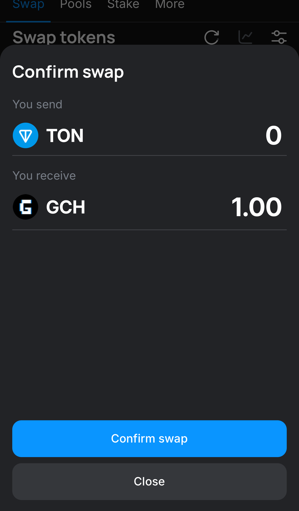 Cliquez sur ‘Swap‘, vérifiez les détails, puis confirmez la transaction en cliquant sur le bouton ‘Confirm swap‘.
