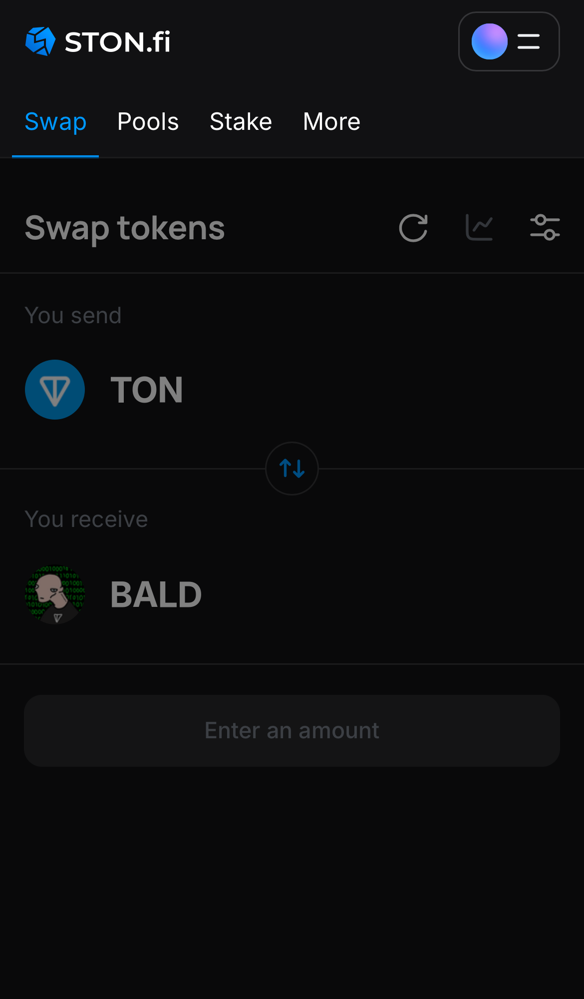 Abre la aplicación STON.fi y dirígete a la pestaña ‘Swap‘.