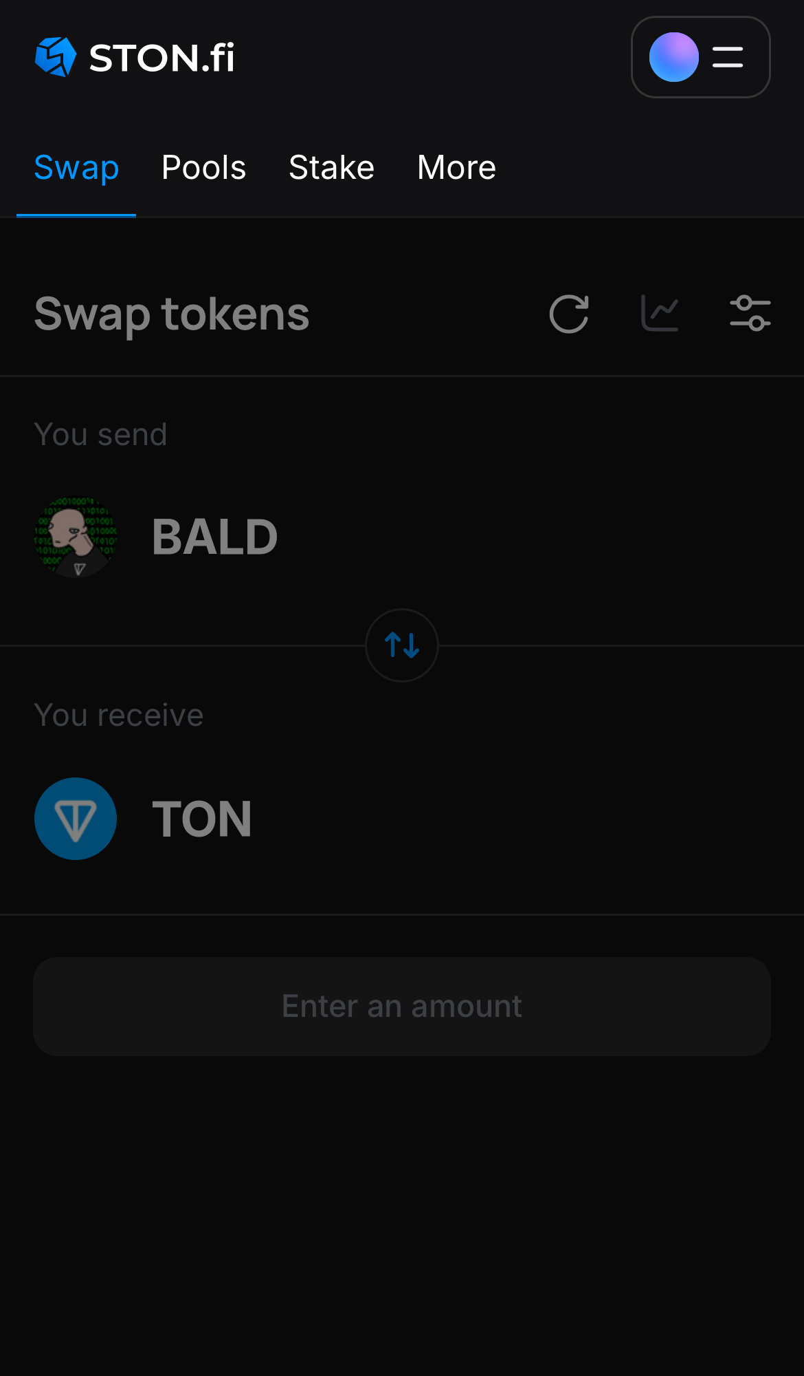 Abre la aplicación STON.fi y dirígete a la pestaña ‘Swap‘.