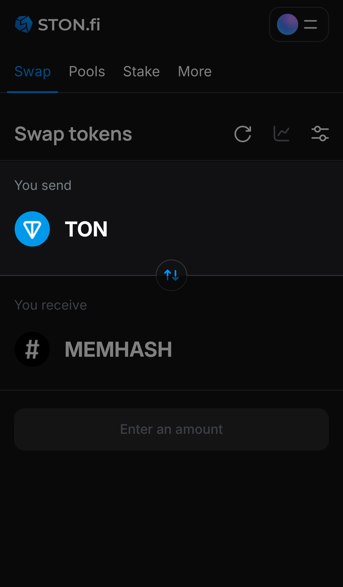Pilih token pada kotak ‘You send’ — misalnya, TON.