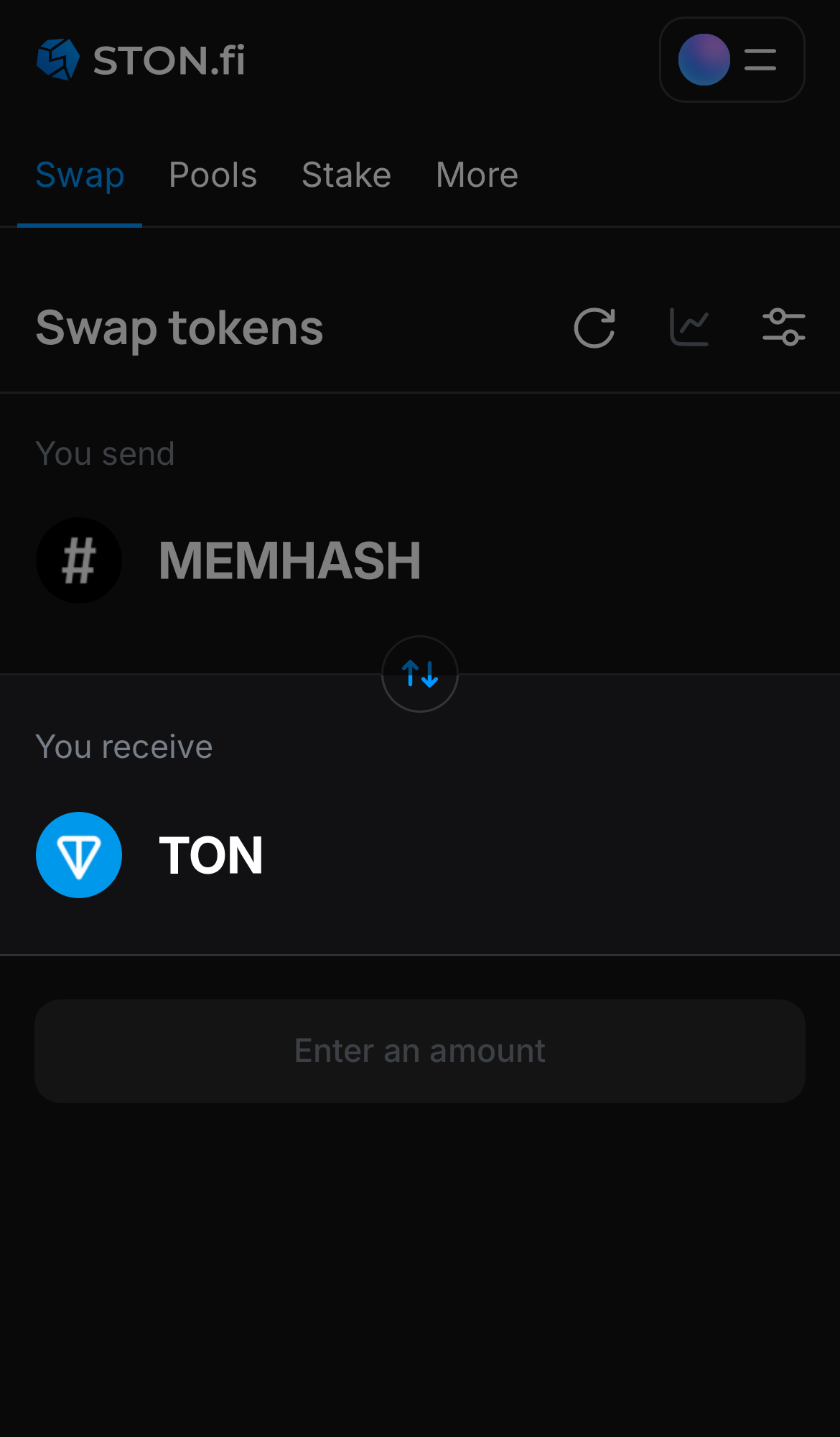 Pilih token pada kotak ‘You receive’ — misalnya, TON.