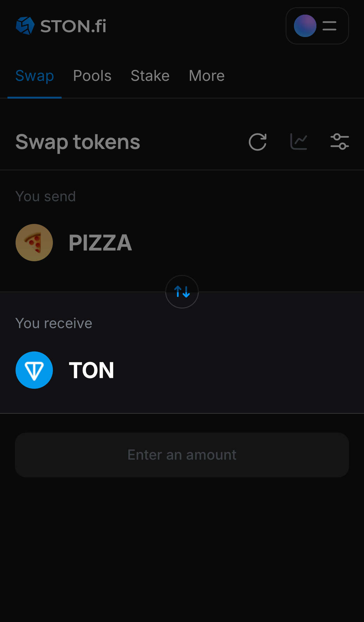 Selecione um token na caixa ‘You receive’ — por exemplo, TON.