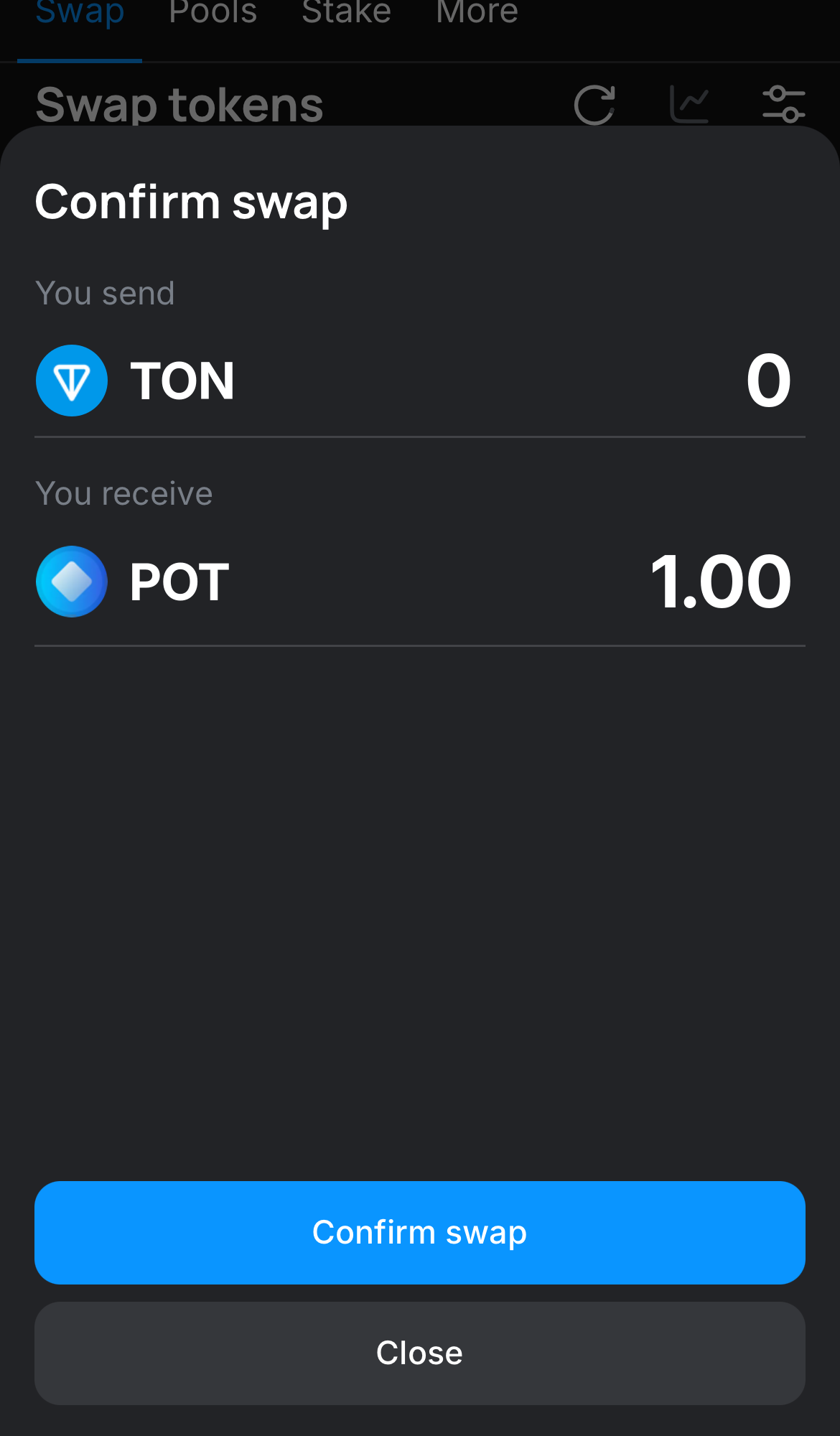 Click ‘Swap‘, double-check the details, and confirm the transaction by clicking the ‘Confirm swap‘ button.