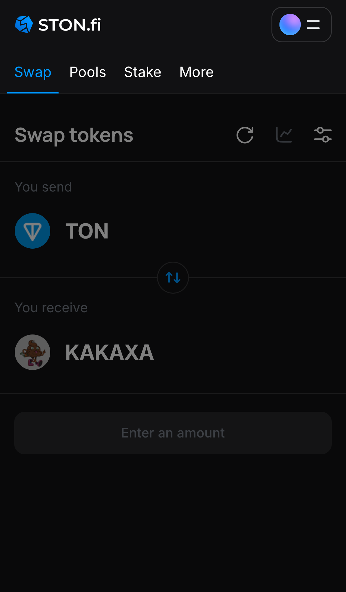 افتح تطبيق STON.fi واذهب إلى تبويب "Swap".