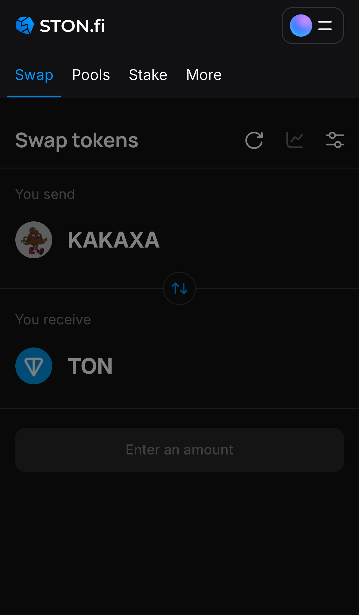افتح تطبيق STON.fi واذهب إلى تبويب "Swap".
