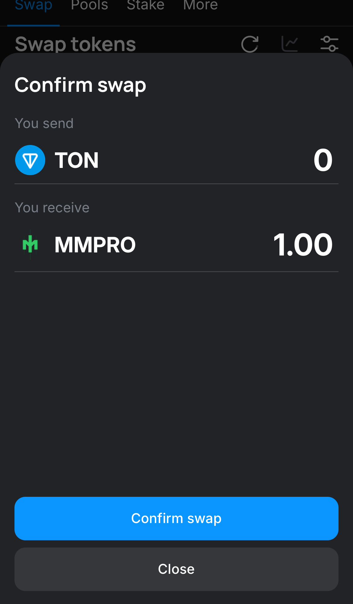 Click ‘Swap‘, double-check the details, and confirm the transaction by clicking the ‘Confirm swap‘ button.