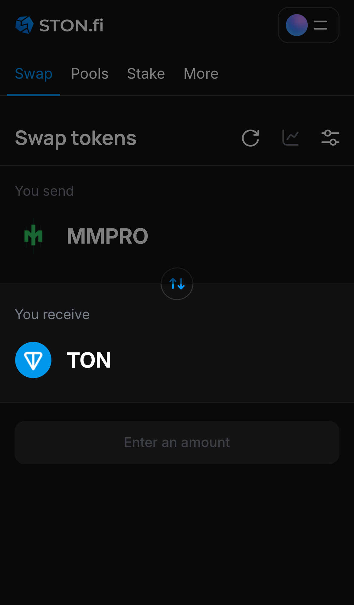 Choose a token in the ‘You receive’ box — for example, TON.