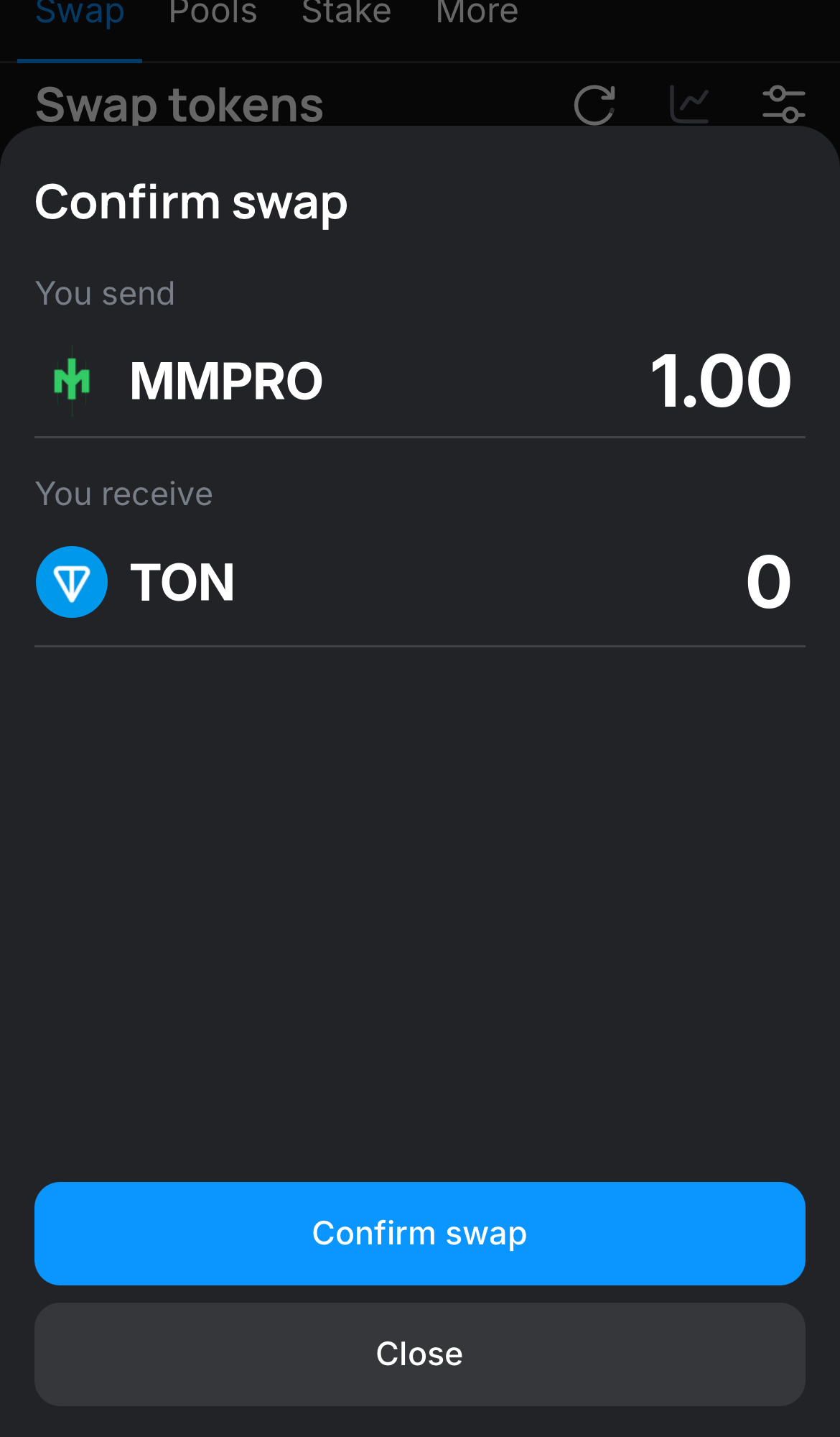 Click ‘Swap‘, double-check the details, and confirm the transaction by clicking the ‘Confirm swap‘ button.
