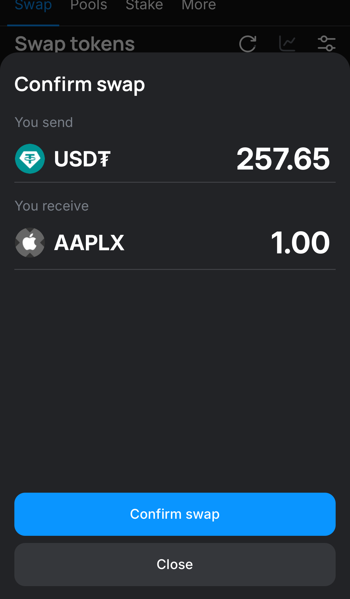 Нажмите на «Swap», дважды проверьте всю информацию и нажмите на кнопку «Confirm swap», чтобы подтвердить транзакцию.