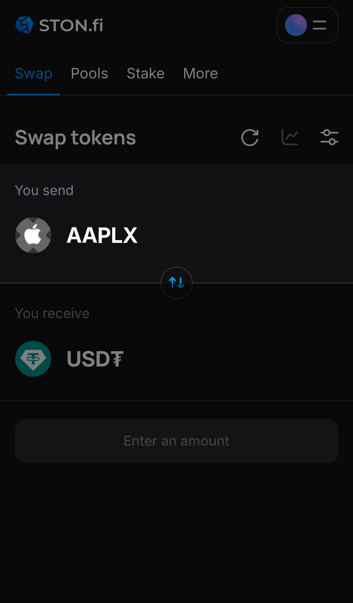 Выберете токен AAPLx в поле «You send».