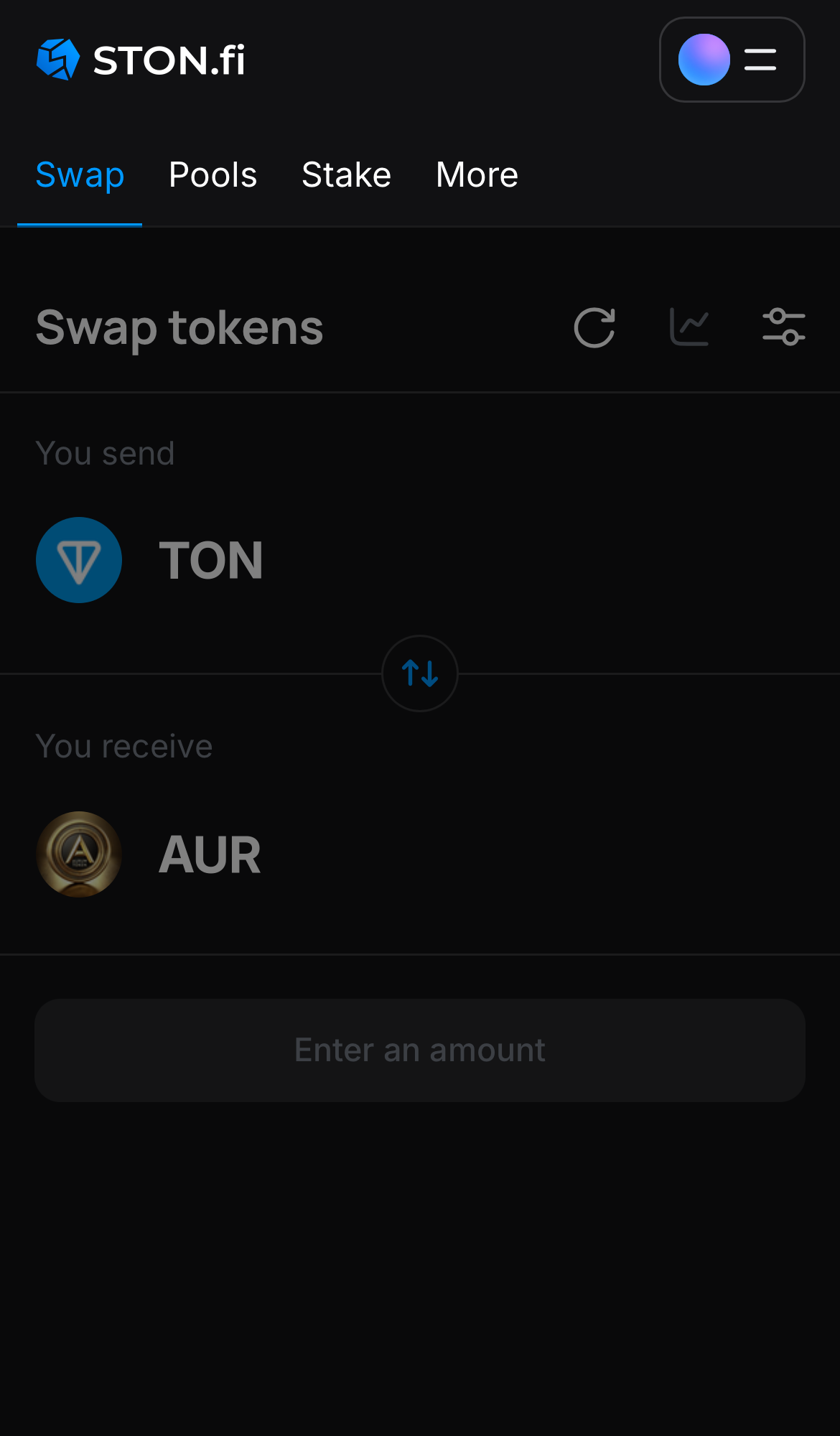 Buka aplikasi STON.fi dan buka tab ‘Swap‘.