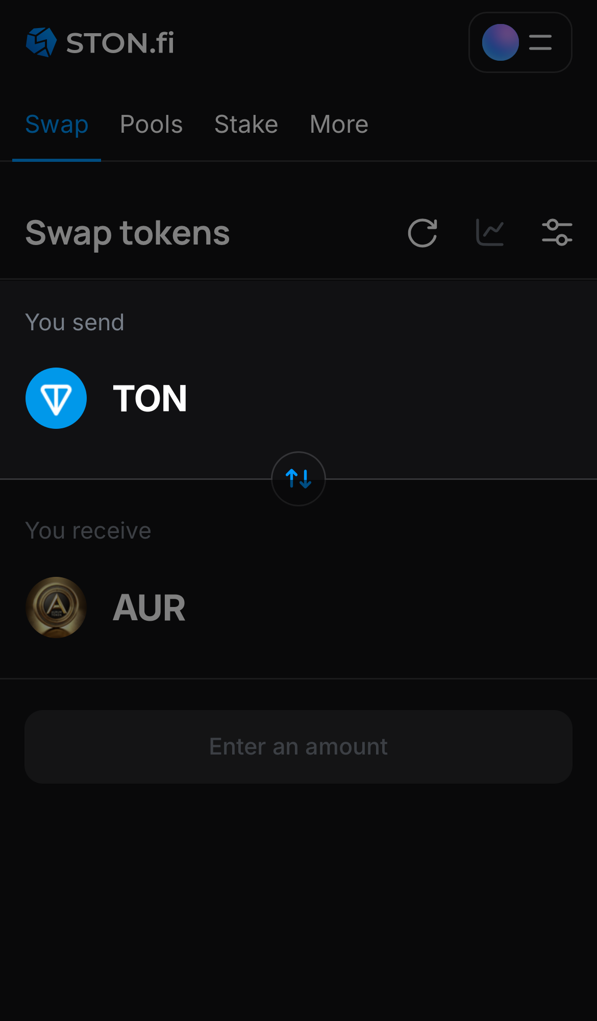 Pilih token pada kotak ‘You send’ — misalnya, TON.