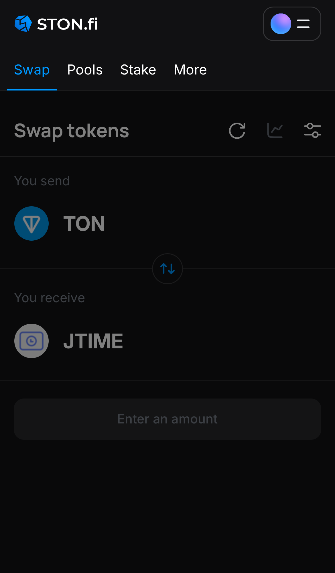 افتح تطبيق STON.fi واذهب إلى تبويب "Swap".