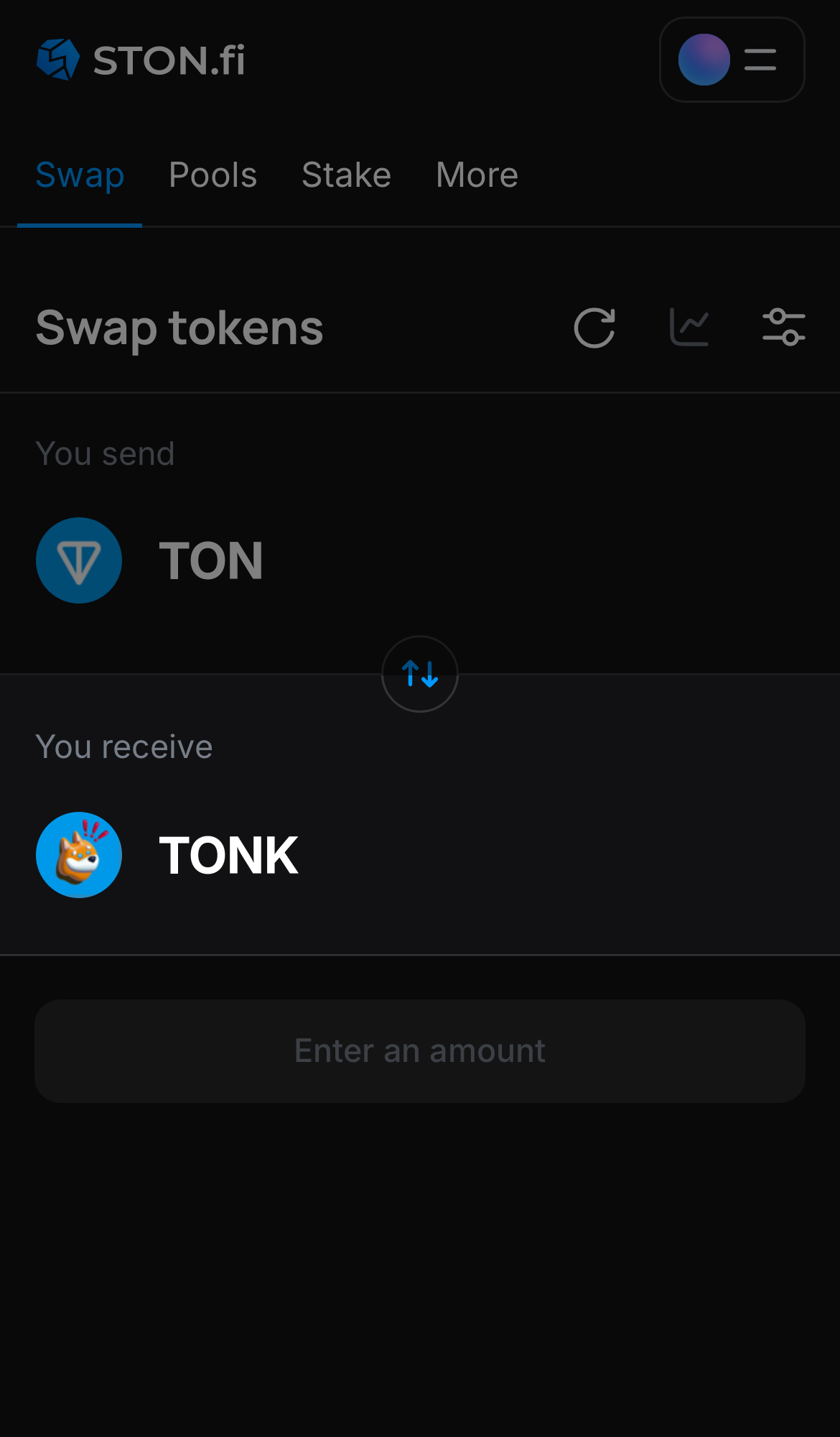 Choose TONK in the ‘You receive‘ box.