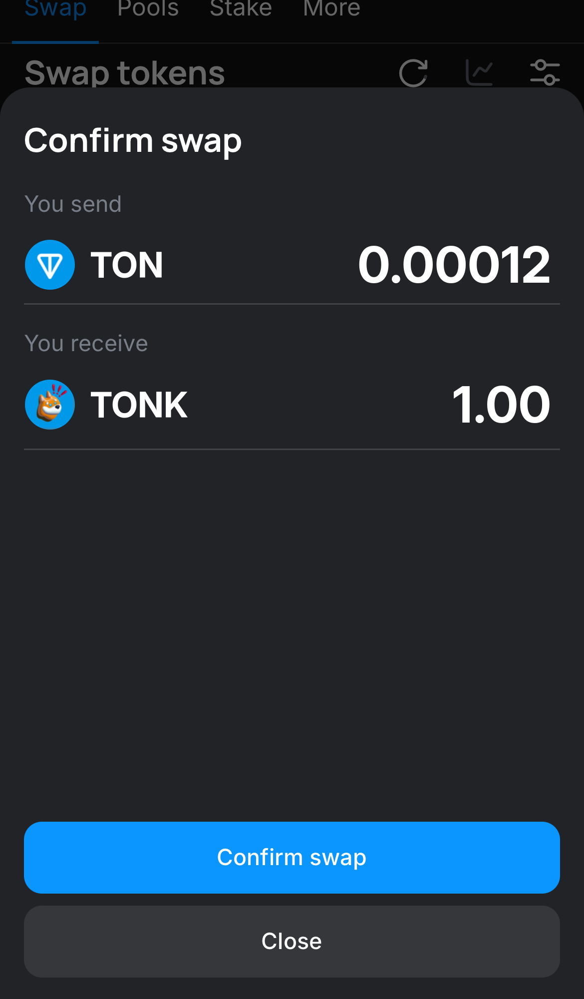 Click ‘Swap‘, double-check the details, and confirm the transaction by clicking the ‘Confirm swap‘ button.