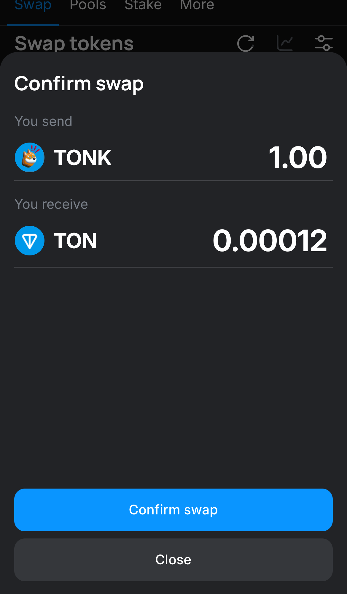 Click ‘Swap‘, double-check the details, and confirm the transaction by clicking the ‘Confirm swap‘ button.