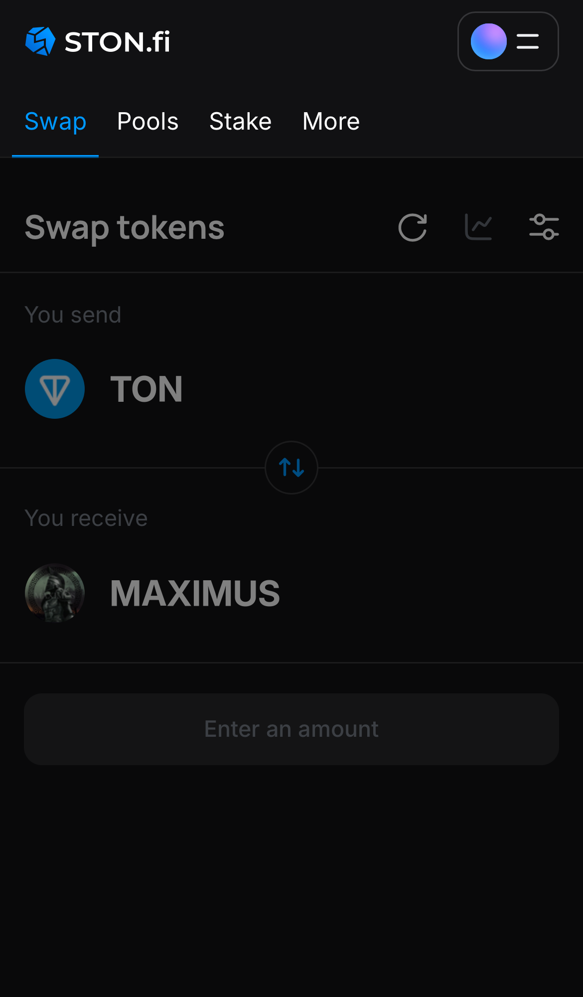 Abre la aplicación STON.fi y dirígete a la pestaña ‘Swap‘.