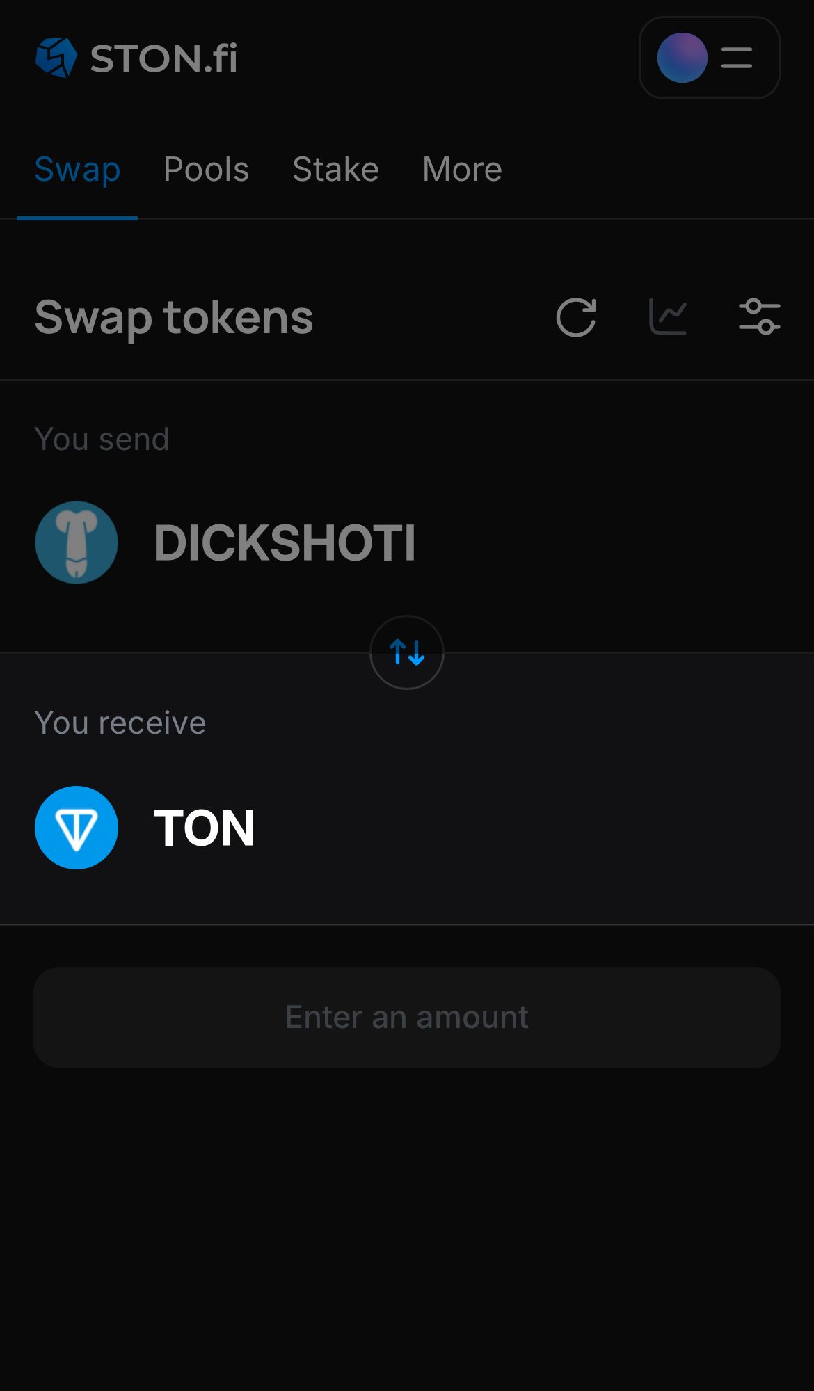 Pilih token pada kotak ‘You receive’ — misalnya, TON.