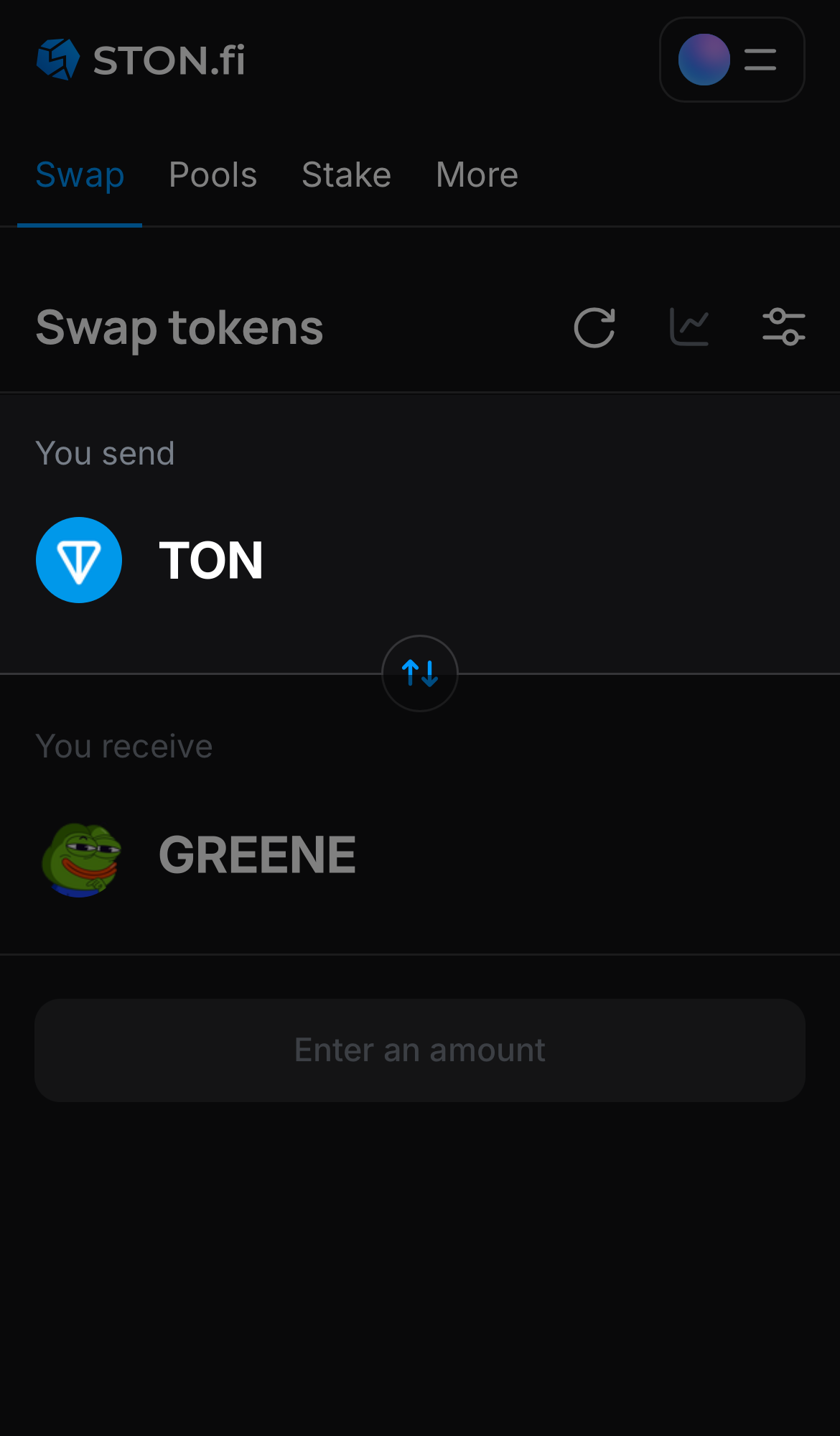 Selecione um token na caixa ‘You send’ — por exemplo, TON.
