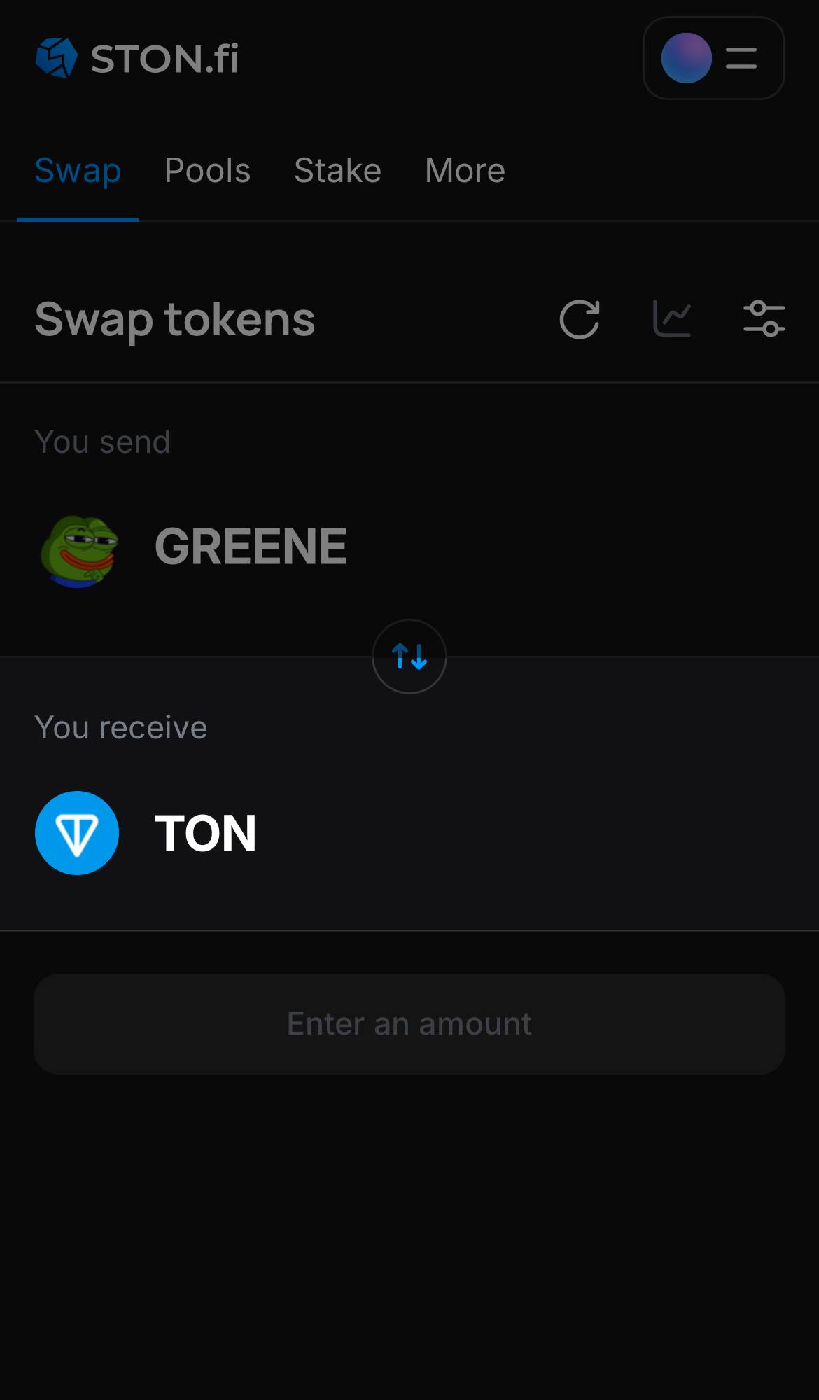 Selecione um token na caixa ‘You receive’ — por exemplo, TON.