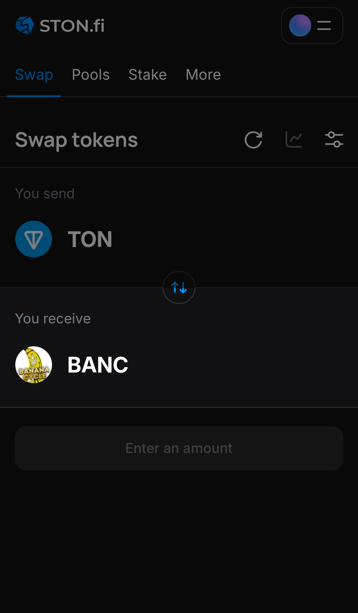 Choose BANC in the ‘You receive‘ box.