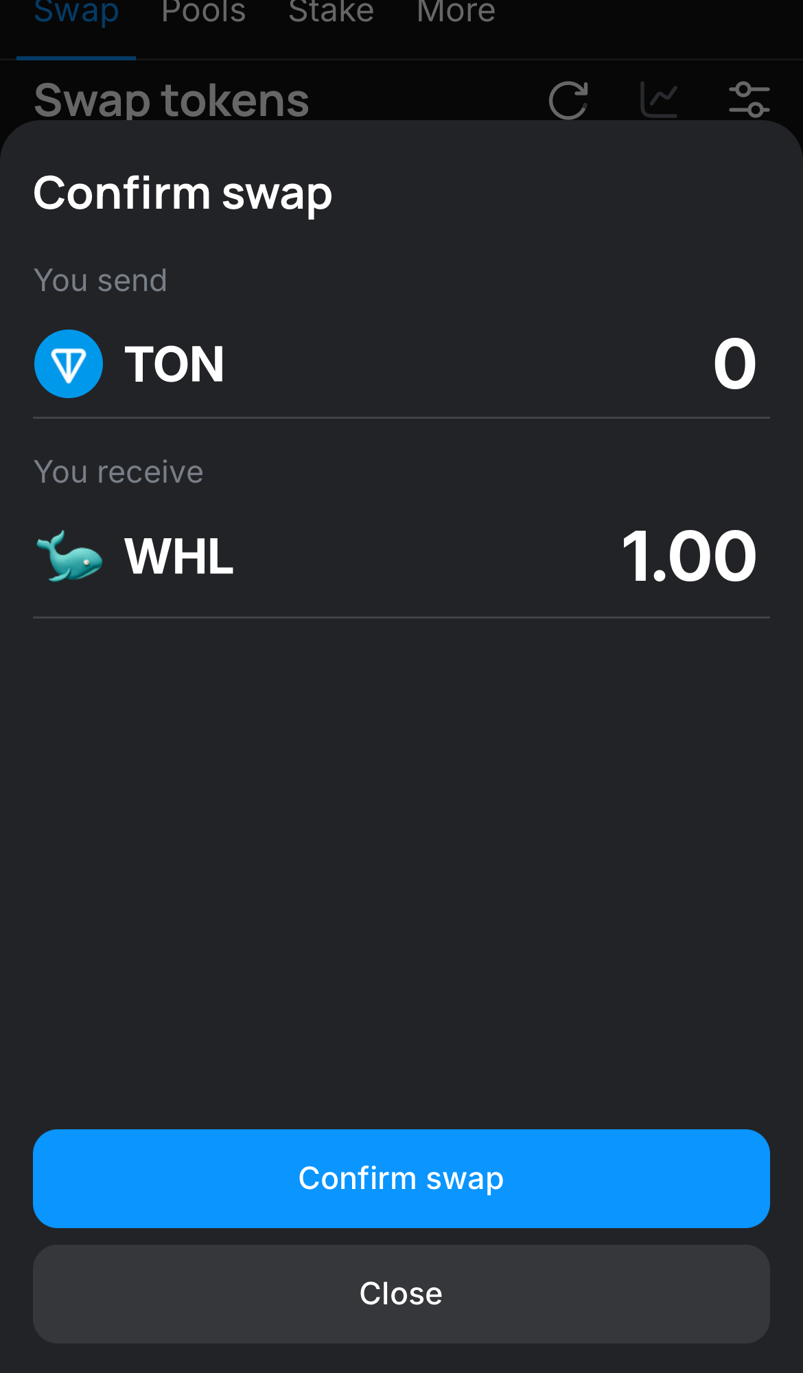 Cliquez sur ‘Swap‘, vérifiez les détails, puis confirmez la transaction en cliquant sur le bouton ‘Confirm swap‘.